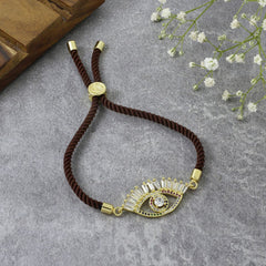 Evil Eye Good Baguette Gold Brown American Diamond Thread Bracelet