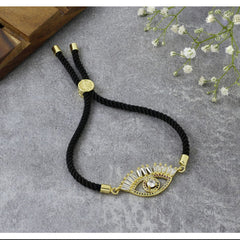 Evil Eye Good Baguette Gold Black CZ Thread Bracelet