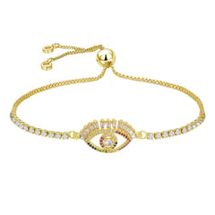 Gold CZ Slider Turkish Evil Eye Bracelet For Women