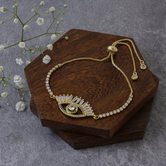 Gold CZ Slider Turkish Evil Eye Bracelet For Women