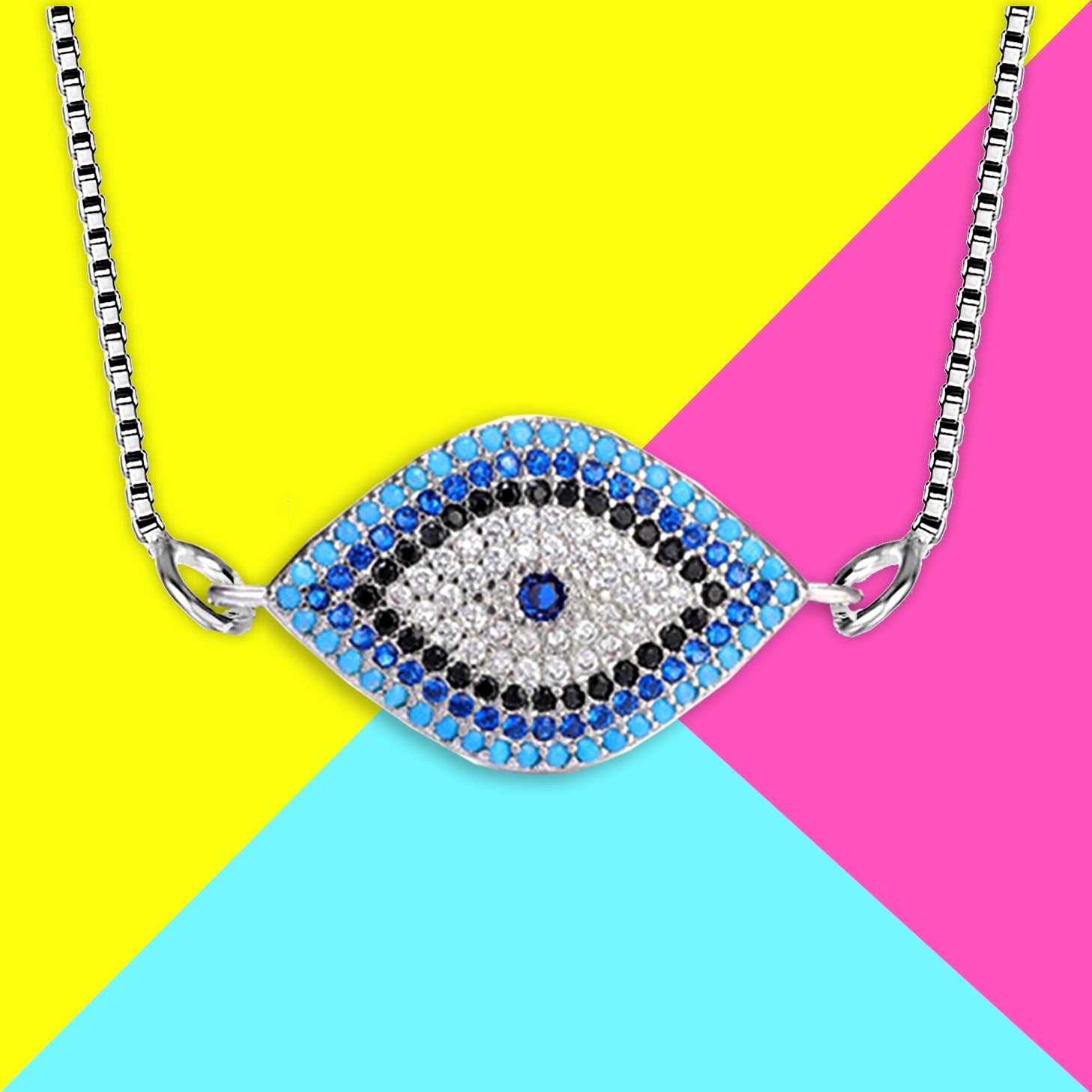 Turkish Blue Evil Eye American Diamond Necklace Pendant Chain