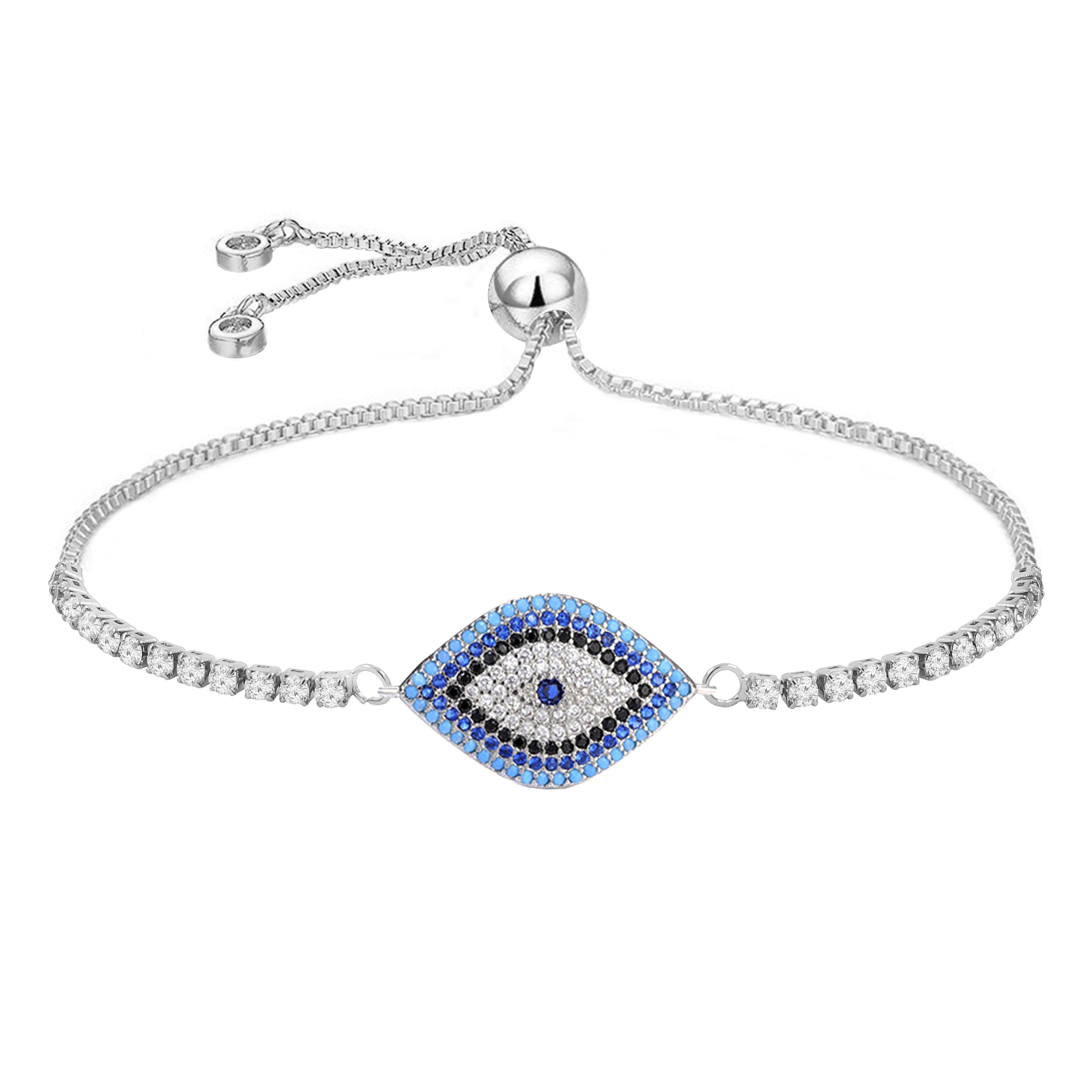 Blue Cubic Zirconia Slider Turkish Evil Eye Bracelet Women