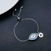 Evil Eye Silver Blue CZ Medallion Charm Slider Bracelet