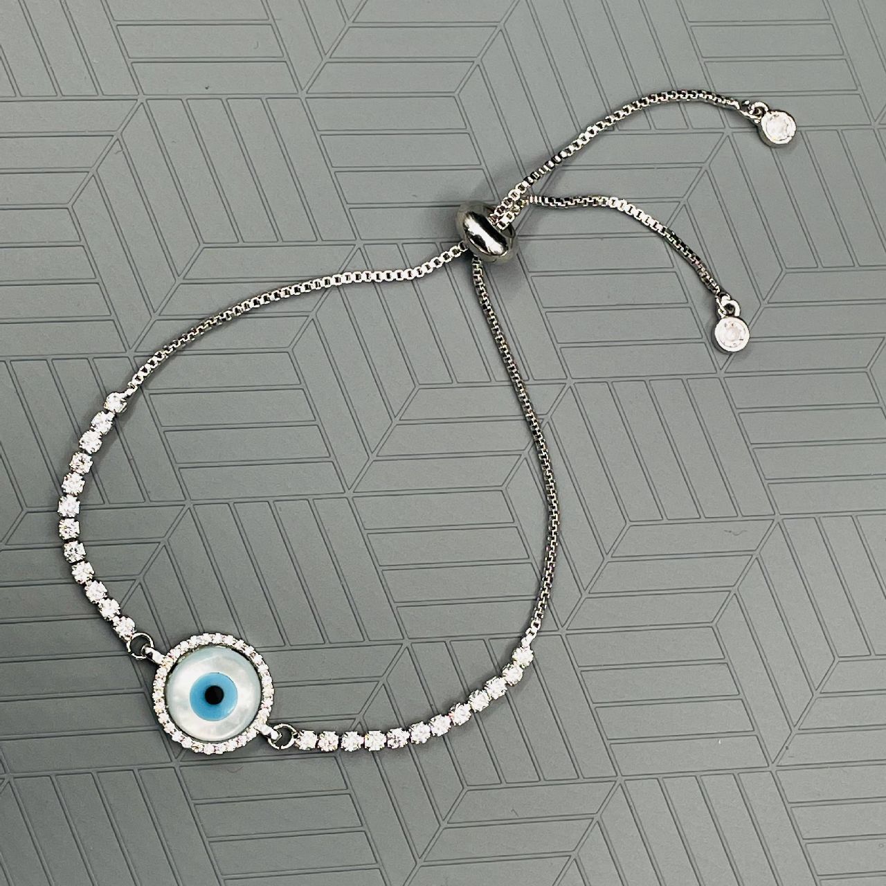 Copper CZ Crystal Silver Evil Eye Charms Slider Bracelet Girls