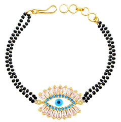 Turkish Blue Gold Evil Eye Good Luck Cubic Zirconia American Diamond Adjustable Hand Wrist Mangalsutra Bracelet Women
