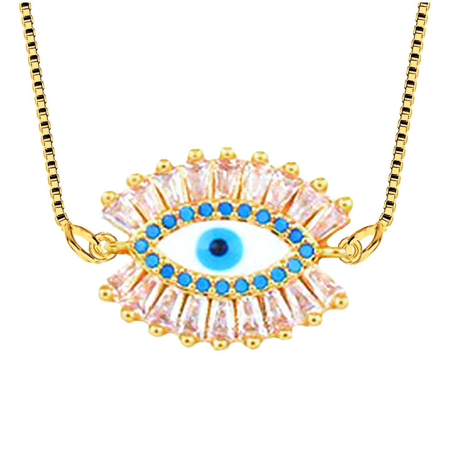Turkish Blue Evil Eye American Diamond Necklace Pendant Chain Women