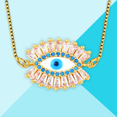 Turkish Blue Evil Eye American Diamond Necklace Pendant Chain Women