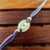 Evil Eye Blue Gold Cubic Zirconia Thread Rakhi For Men