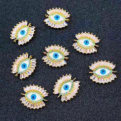 Gold Blue Evil Eye Nazariya Cubic Zirconia American Diamond Centre Pcs For Women