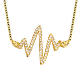 Lightning Heartbeat Lifeline Pulse Cardiogram Gold Cubic Zirconia Necklace Pendant Charm Chain
