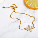 Lightening Heartbeat Cardiogram Gold Cubic Zirconia Slider Bracelet