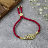 Leaf Petal Floral Gold Pink Cubic Zirconia Adjustable Thread Bracelet