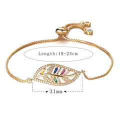 Leaf Petal Floral Gold Cubic Zirconia American Diamond Slider Bracelet