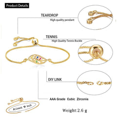 Leaf Petal Floral Gold Cubic Zirconia American Diamond Slider Bracelet