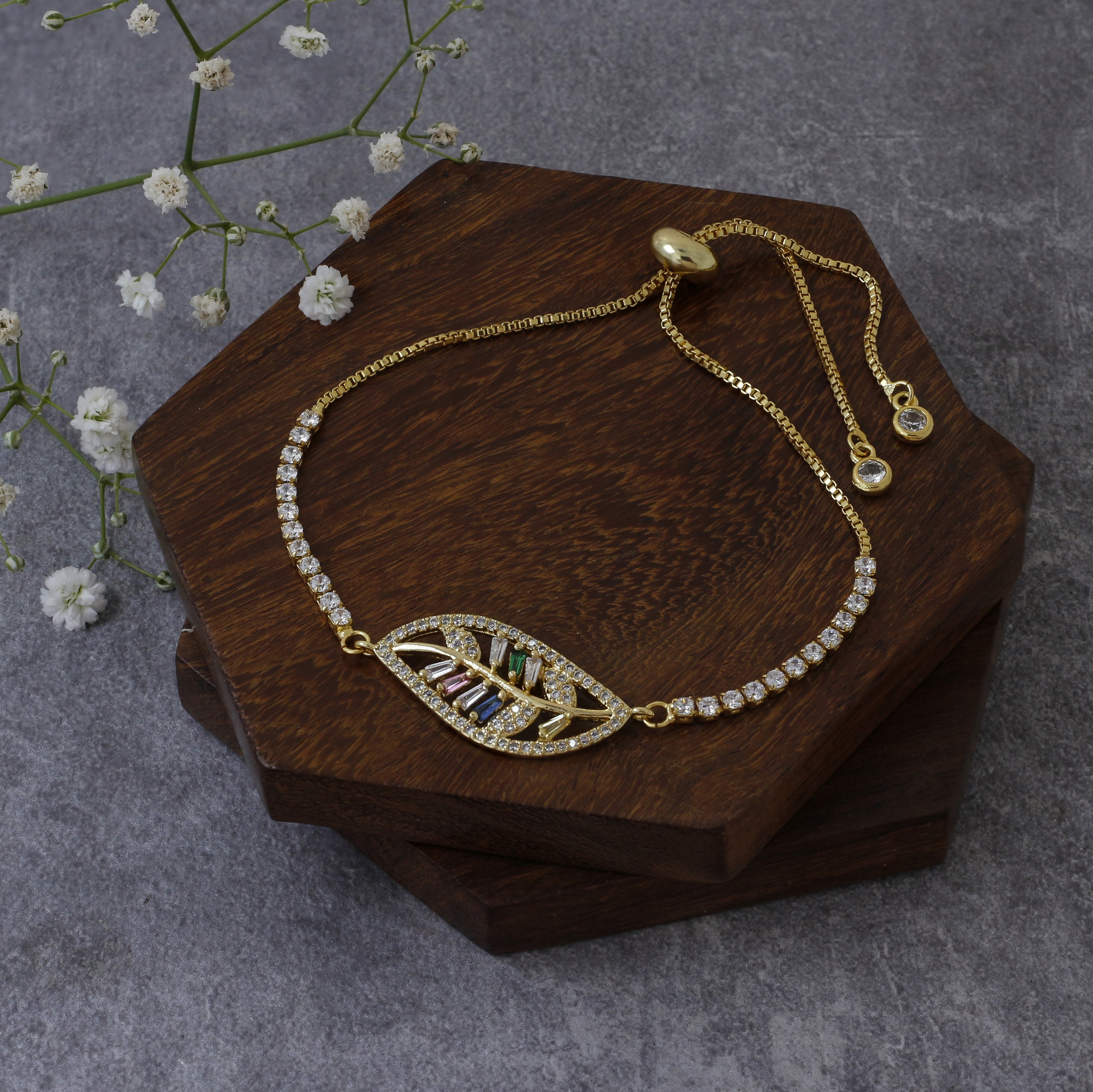 Gold Slider Flower Leaf Bracelet For Women