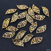 Leaf Petal Floral Gold Cubic Zirconia American Diamond Centre Pcs For Women