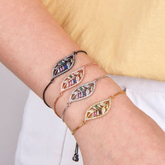 Leaf Petal Floral Gold Cubic Zirconia American Diamond Slider Bracelet