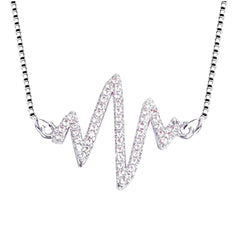 Lightning Heartbeat Lifeline Pulse Cardiogram Gold Cubic Zirconia Necklace Pendant Charm Chain