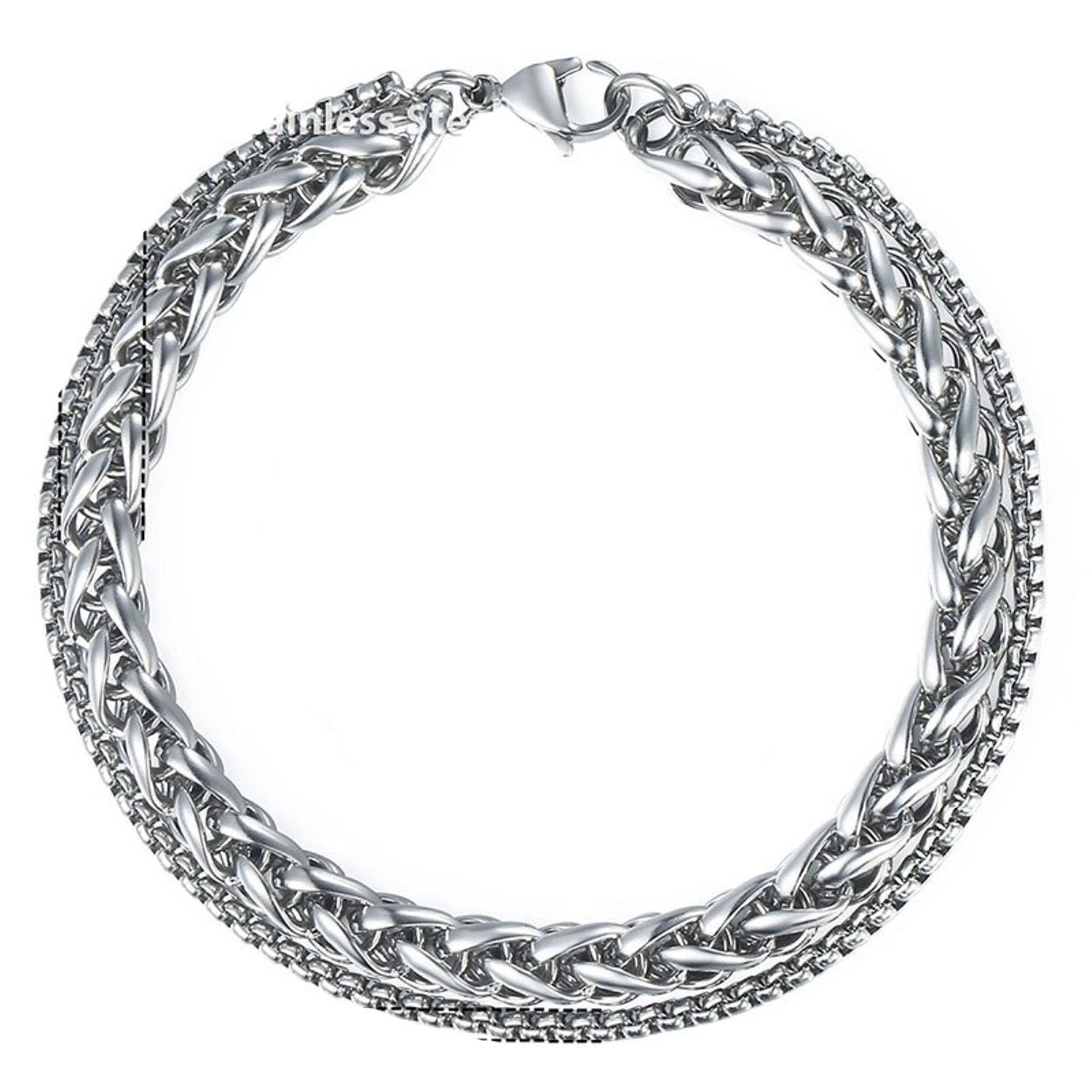 Layered Wrist Black Stainless Steel Spiga Popcorn Chain Bracelet Men