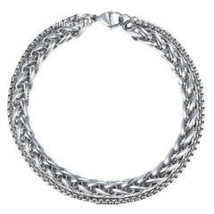 Layered Wrist Black Stainless Steel Spiga Popcorn Chain Bracelet Men