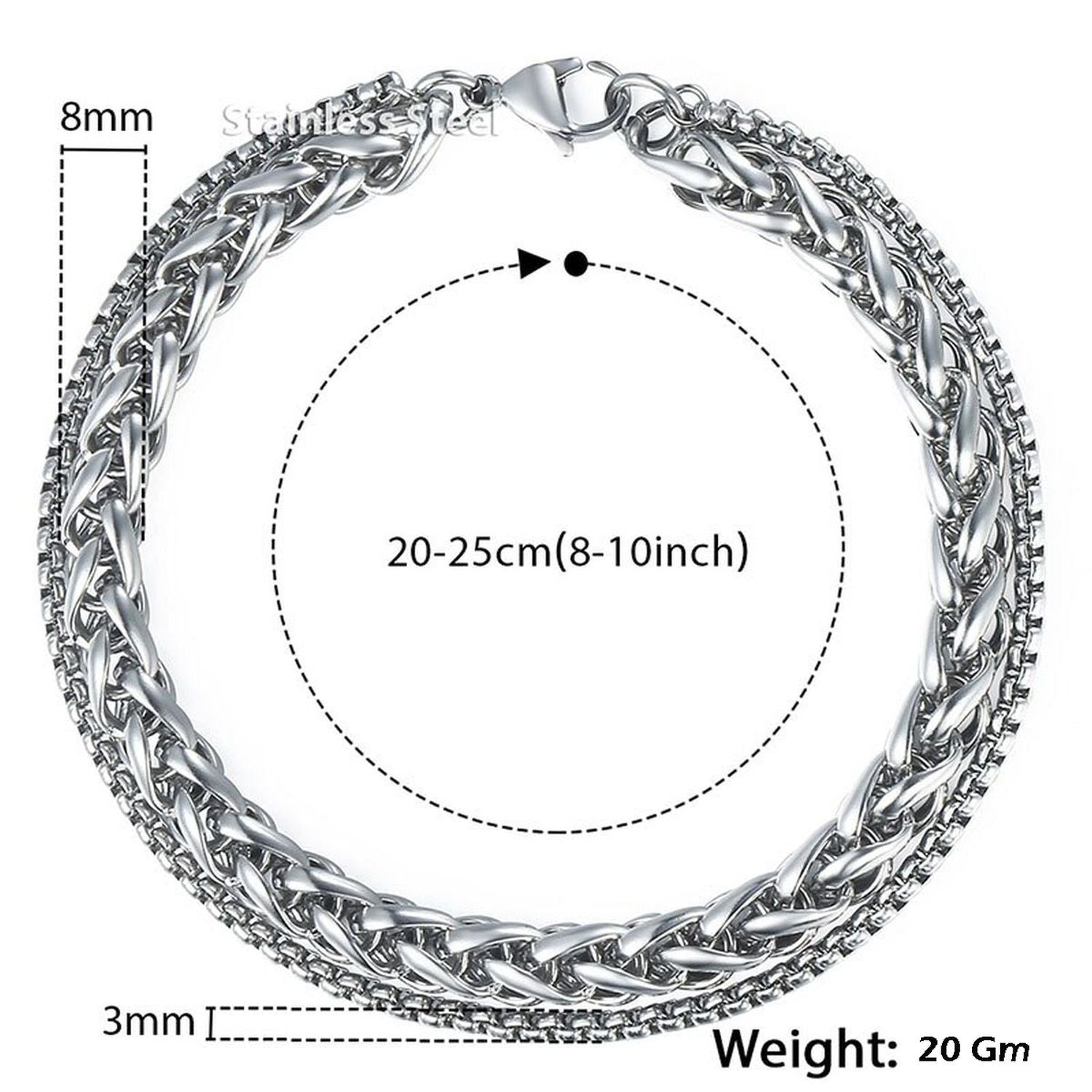 Layered Wrist Black Stainless Steel Spiga Popcorn Chain Bracelet Men