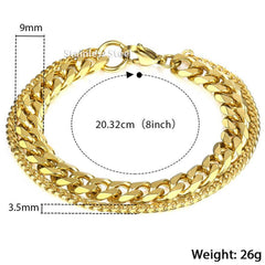 Layered Wrist Wrap Gold Stainless Steel Curb Popcorn Chain Bracelet