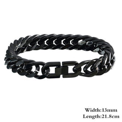 Glossy Black Curb Cuban 316L Stainless Steel Bracelet For Men