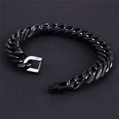 Glossy Black Curb Cuban 316L Stainless Steel Bracelet For Men