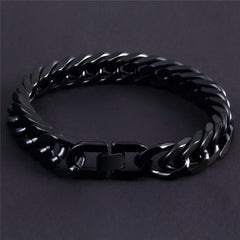 Glossy Black Curb Cuban 316L Stainless Steel Bracelet For Men