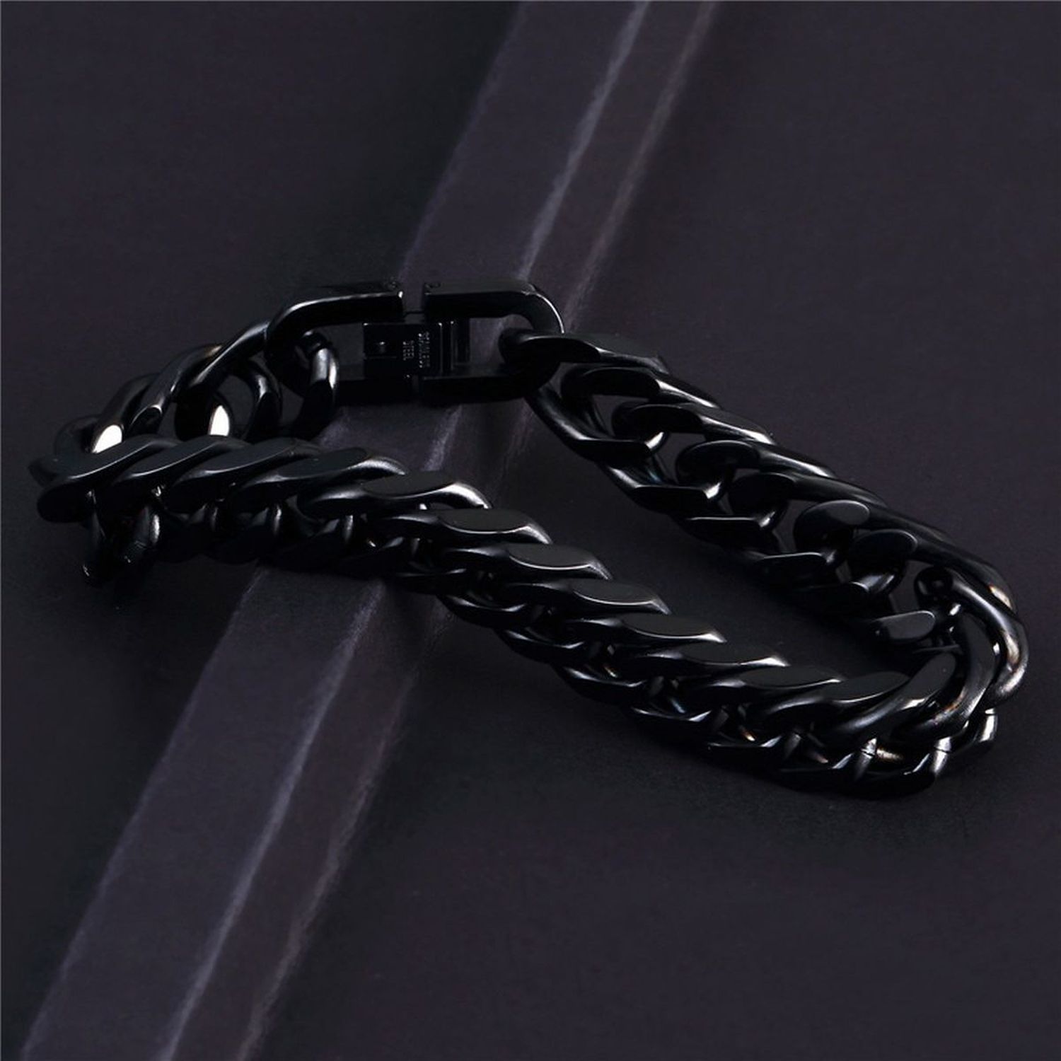 Glossy Black Curb Cuban 316L Stainless Steel Bracelet For Men