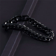 Glossy Black Curb Cuban 316L Stainless Steel Bracelet For Men