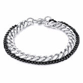 Double Layered Black Silver 316L Stainless Steel Curb Chain Bracelet