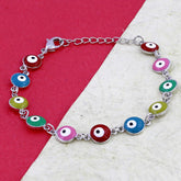 Turkish Evil Eye Lucky Multi Colour Silver Bracelet For Women