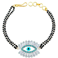 Turkish Blue Gold Evil Eye Good Luck Cubic Zirconia American Diamond Adjustable Hand Wrist Mangalsutra Bracelet Women