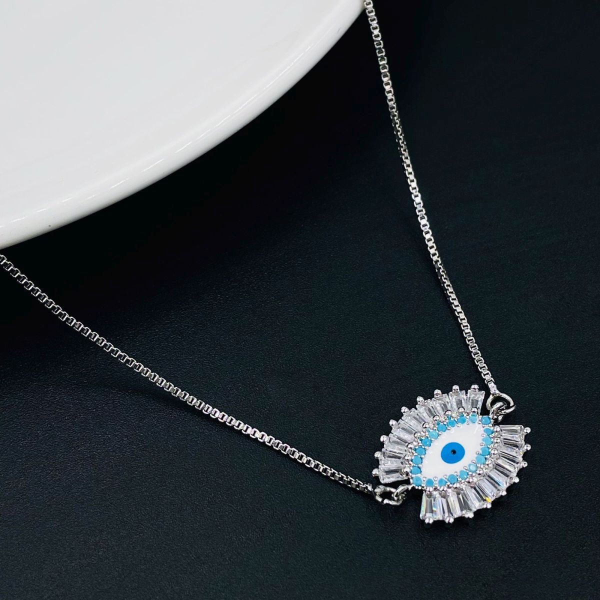 Turkish Blue Evil Eye American Diamond Necklace Pendant Chain Women