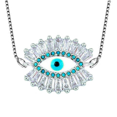 Turkish Blue Evil Eye American Diamond Necklace Pendant Chain Women