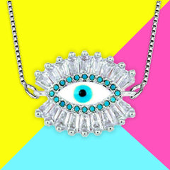 Turkish Blue Evil Eye American Diamond Necklace Pendant Chain Women