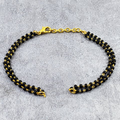 Black Beads Double Layer Bracelet Hand Mangalsutra For Women