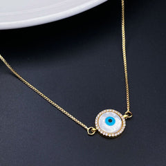 Round Turkish Evil Eye CZ Silver Necklace Pendant Chain