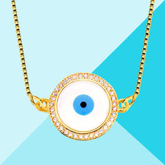 Round Turkish Evil Eye CZ Silver Necklace Pendant Chain
