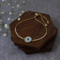 Gold Round Slider Turkish Evil Eye Bracelet For Women