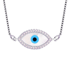 Oval Turkish Evil Eye CZ Silver Necklace Pendant Chain