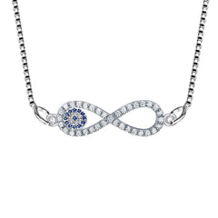 Infinity Turkish Evil Eye CZ Silver Necklace Pendant Chain