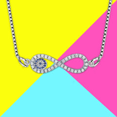 Infinity Turkish Evil Eye CZ Silver Necklace Pendant Chain