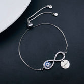 Evil Eye Infinity Silver CZ Medallion Charm Slider Bracelet