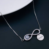Copper Cubic Zirconia Blue Silver Evil Eye Infinity Pendant Chain