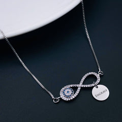 Copper Cubic Zirconia Blue Silver Evil Eye Infinity Pendant Chain