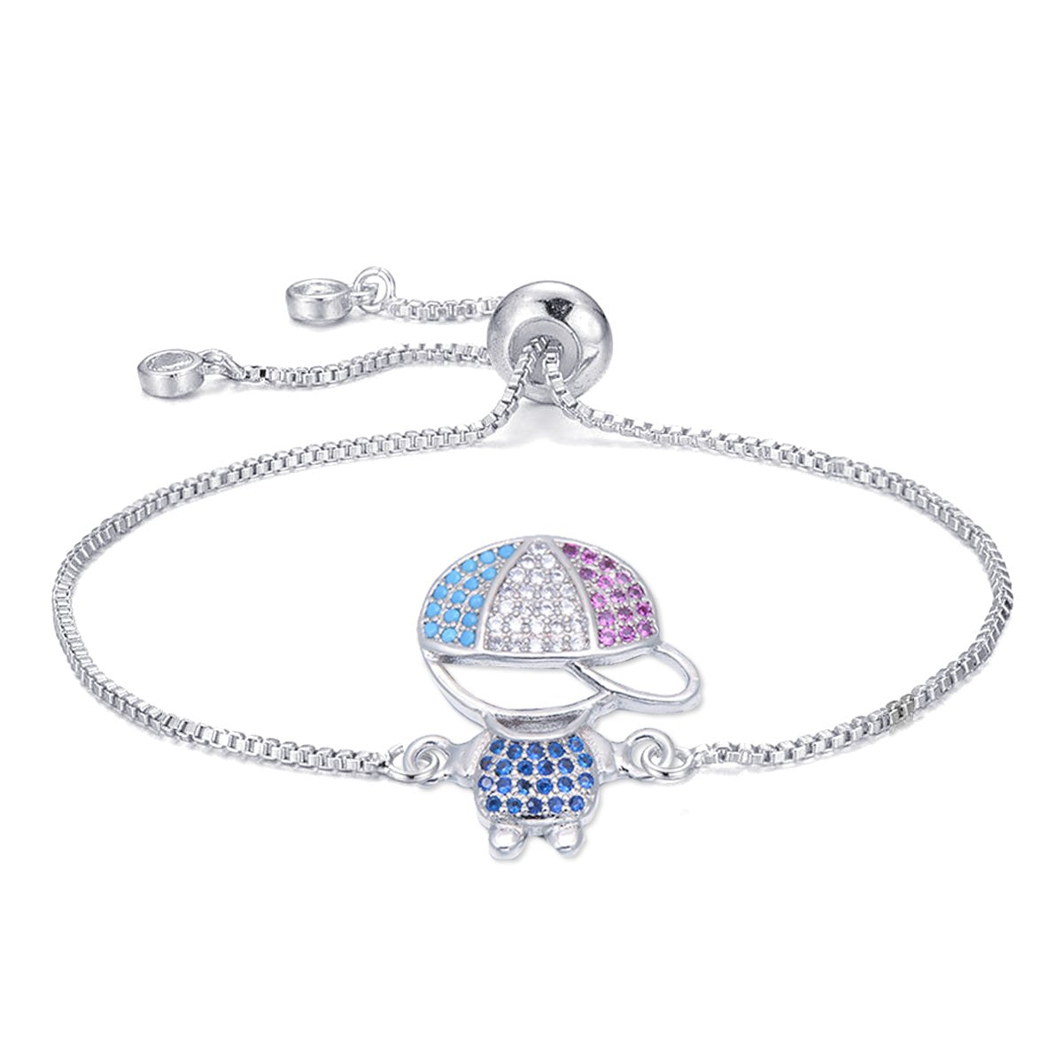 Cute Baby Boy Charms Cubic Zirconia Adjustable Slider Extender Extension Silver Bracelet