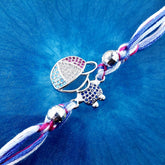 Baby Boy Silver Pink Blue Crystal CZ Thread Rakhi