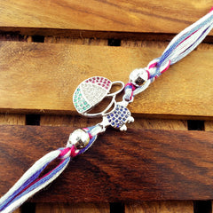 Baby Boy Silver Pink Blue Crystal CZ Thread Rakhi